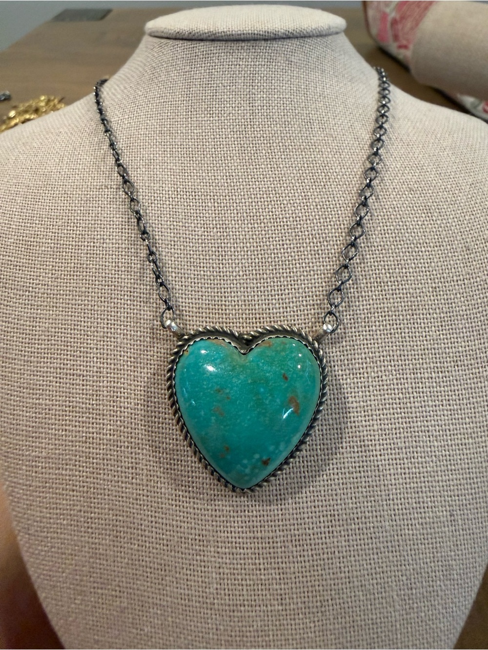 Genuine Turquoise puffy heart necklace